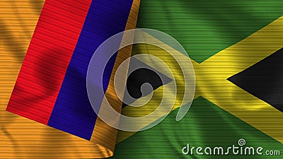 Jamaica and Armenia Realistic Flag â€“ Fabric Texture Illustration Stock Photo